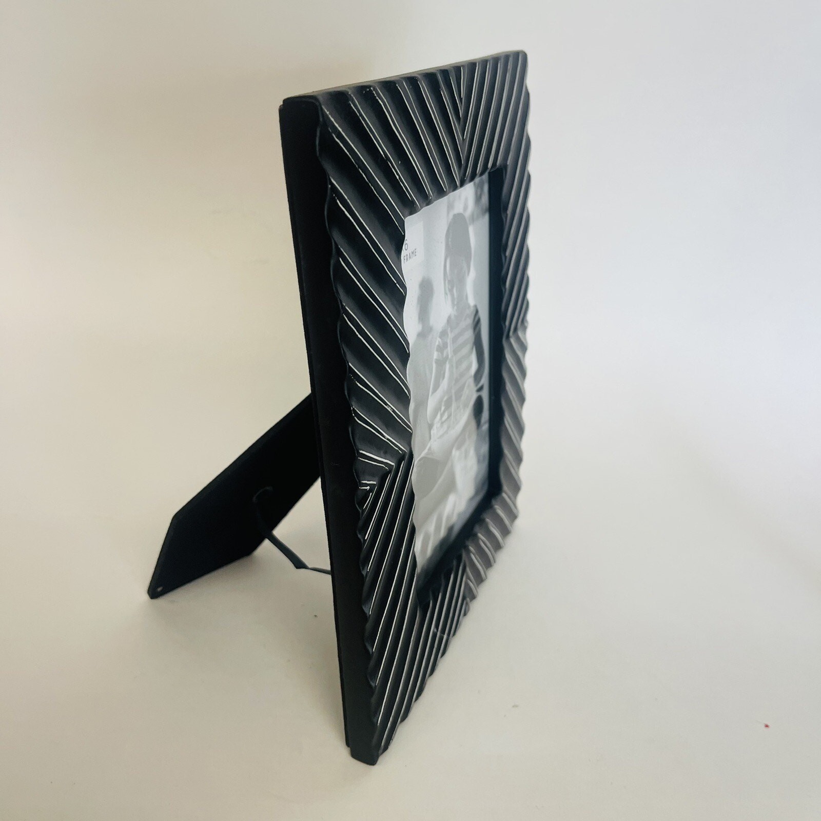 Black Debossed Herringbone Tabletop Heavy Photo Picture Frame For Photo 4×6”