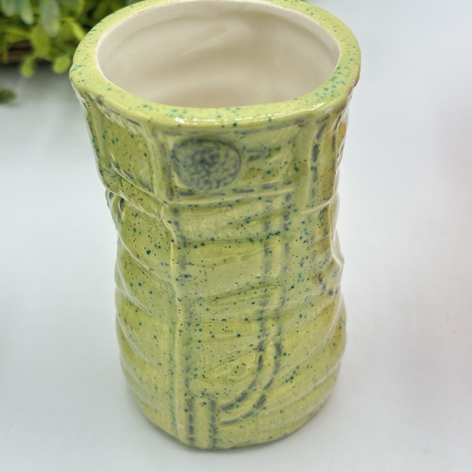 6 Retro Vases Denim Jeans Style Ceramic Cups Set Orange Lime Atomic 4″ 60s