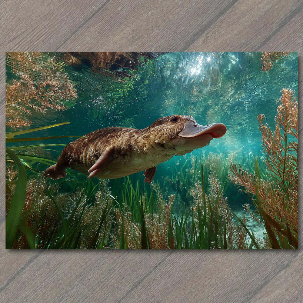 Art Print Platypus Underwater Swimming Aquatic Wildlife Australia River