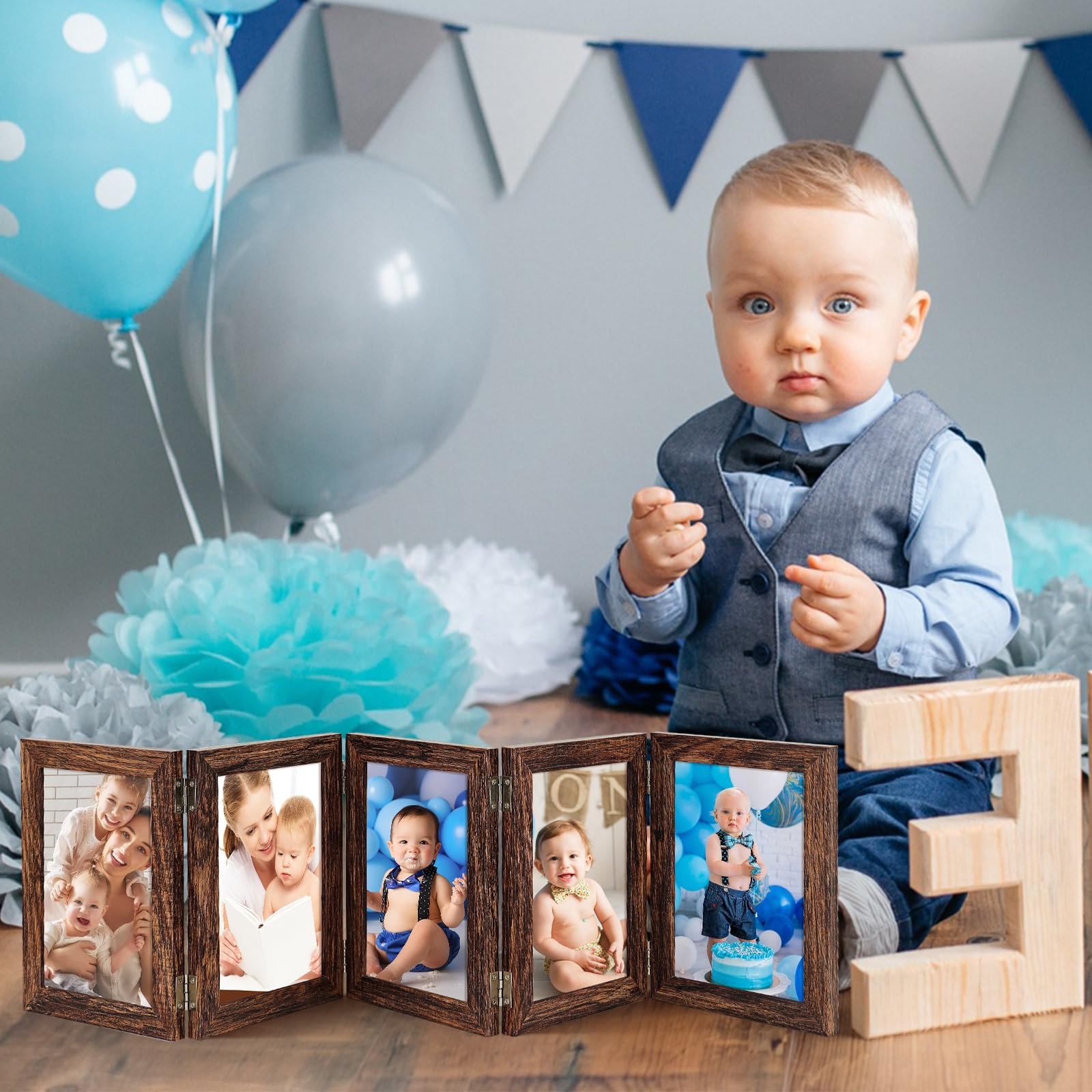 5 Folding Hinged Picture Frame 5×7 Inches Natural Wood Foldable Photo Frame With
