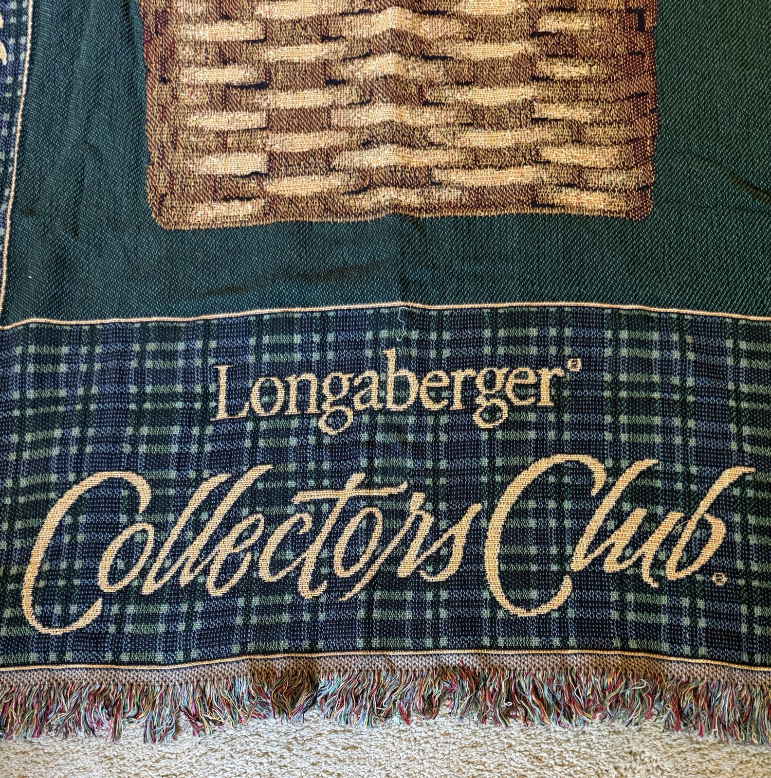 Longaberger Collectors Club 1999 100% Cotton Woven Basket Throw Fringe 60×49