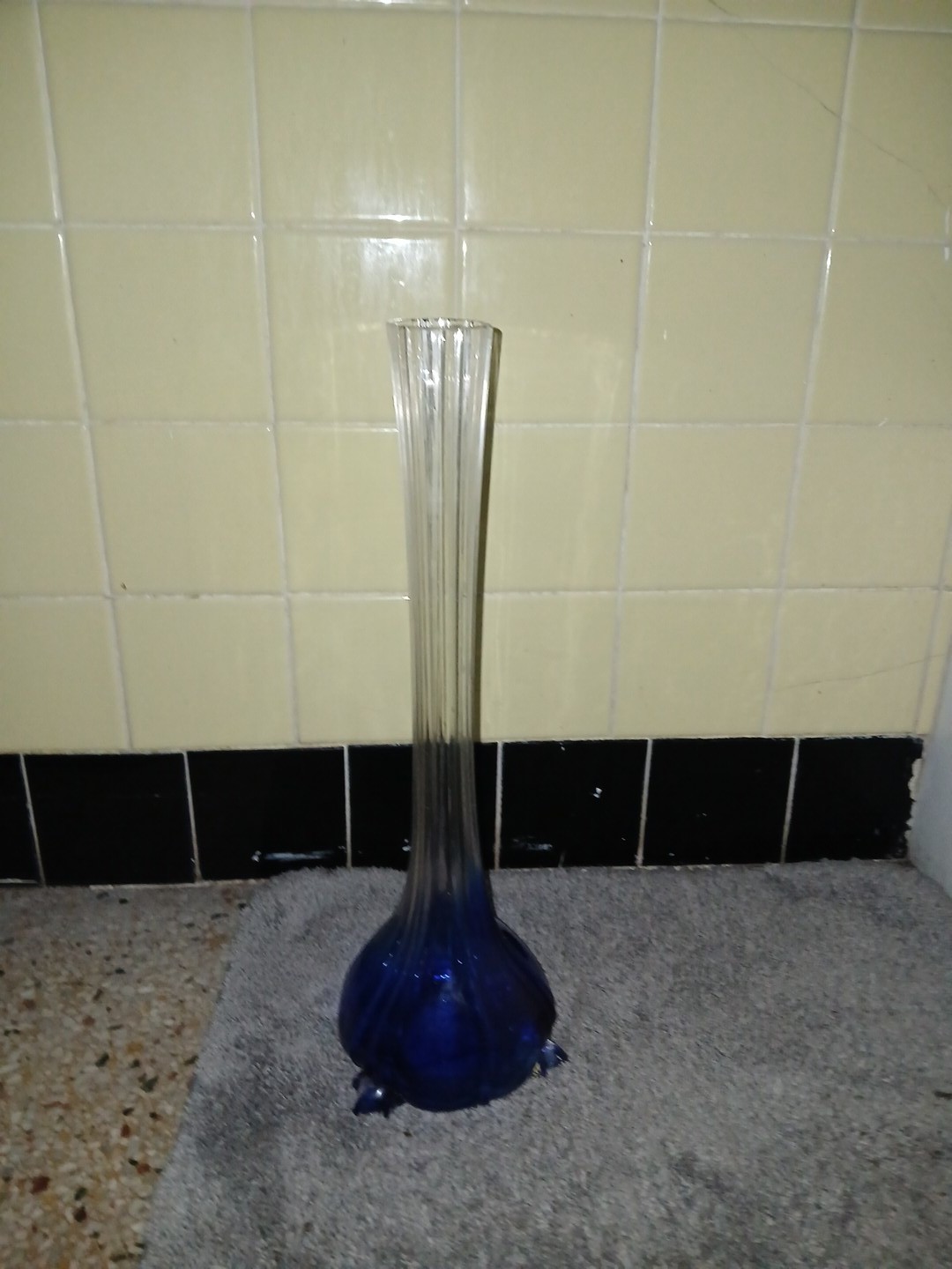 Vintage Cobalt Blue To Clear Trumpet Glass 16′ Swirl Vase