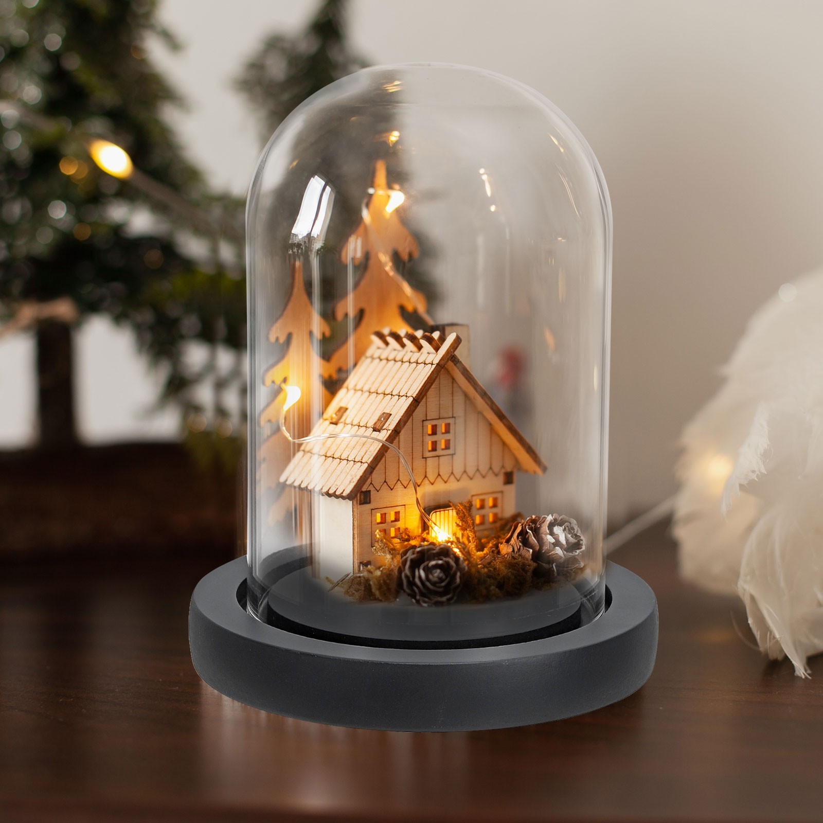 6.1″x5.9″ Clear Cloche Glass Dome Glass Bell Jar Display with Wooden Base