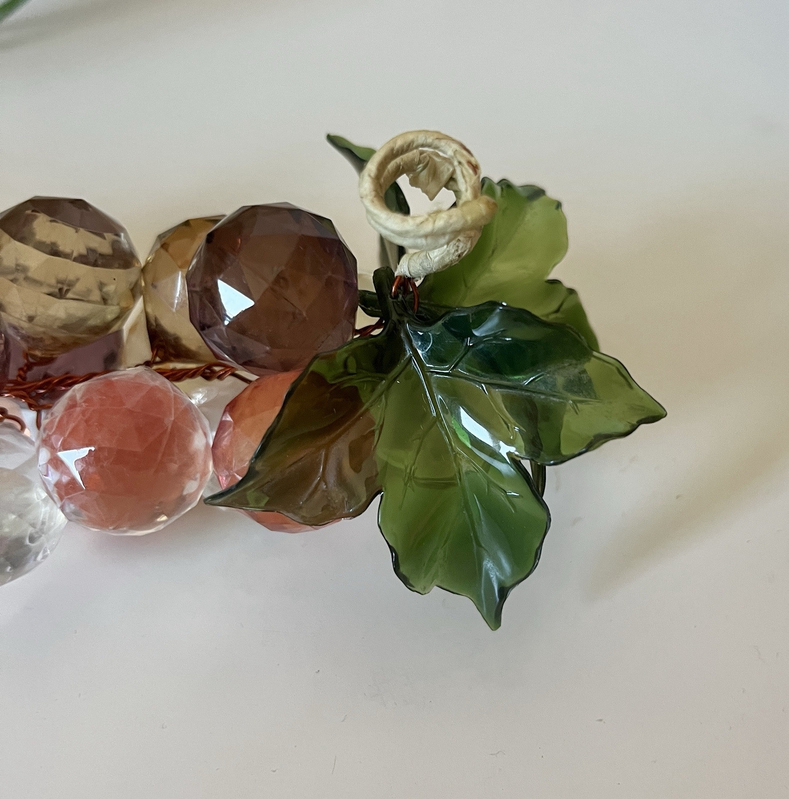 Multicolored Cluster Grapes On The Vine With Leaves Lucite 9 Inches Long