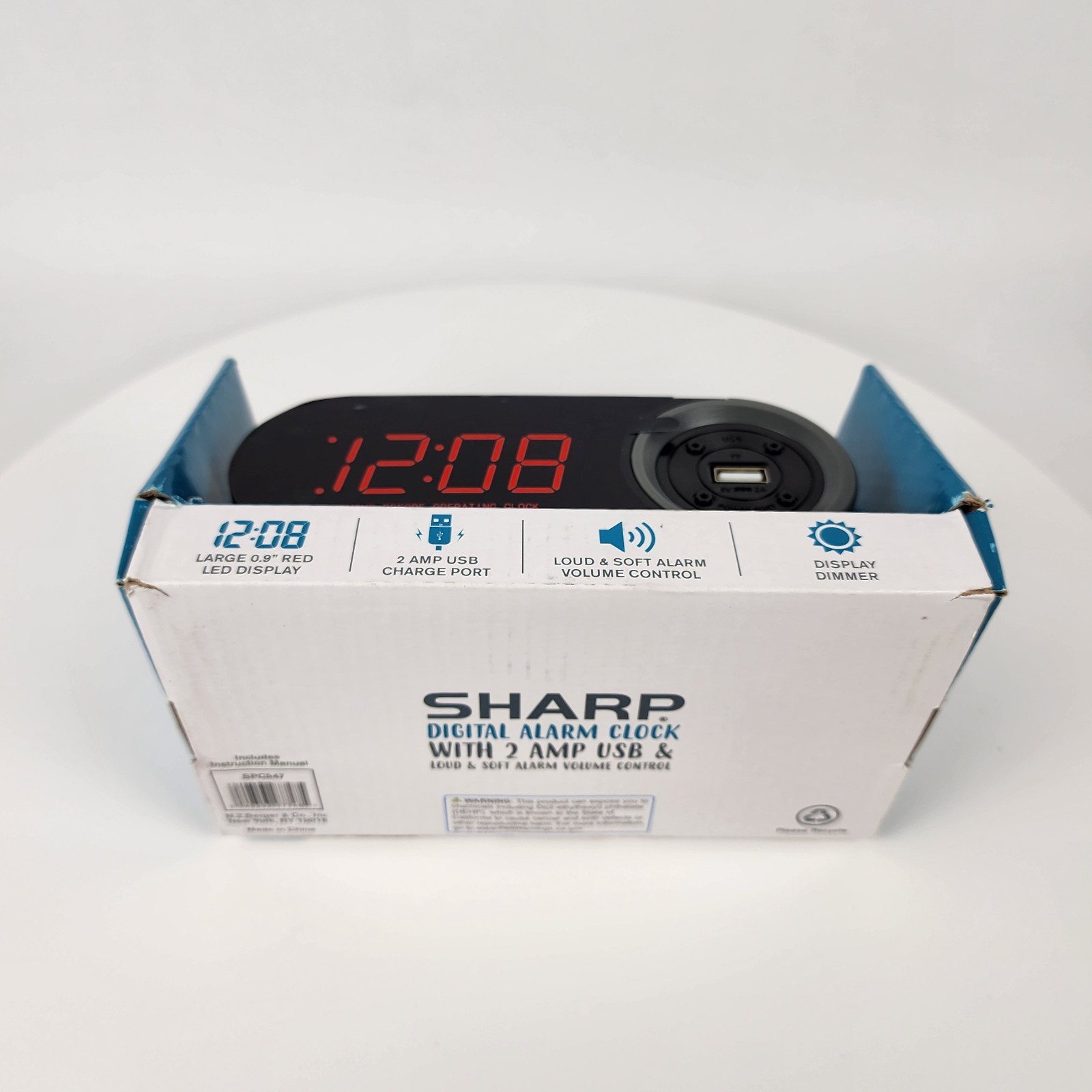 Sharp SPC547 Digital Alarm Clock w/ 2A USB Charger, Red LED, Dimmer, Snooze