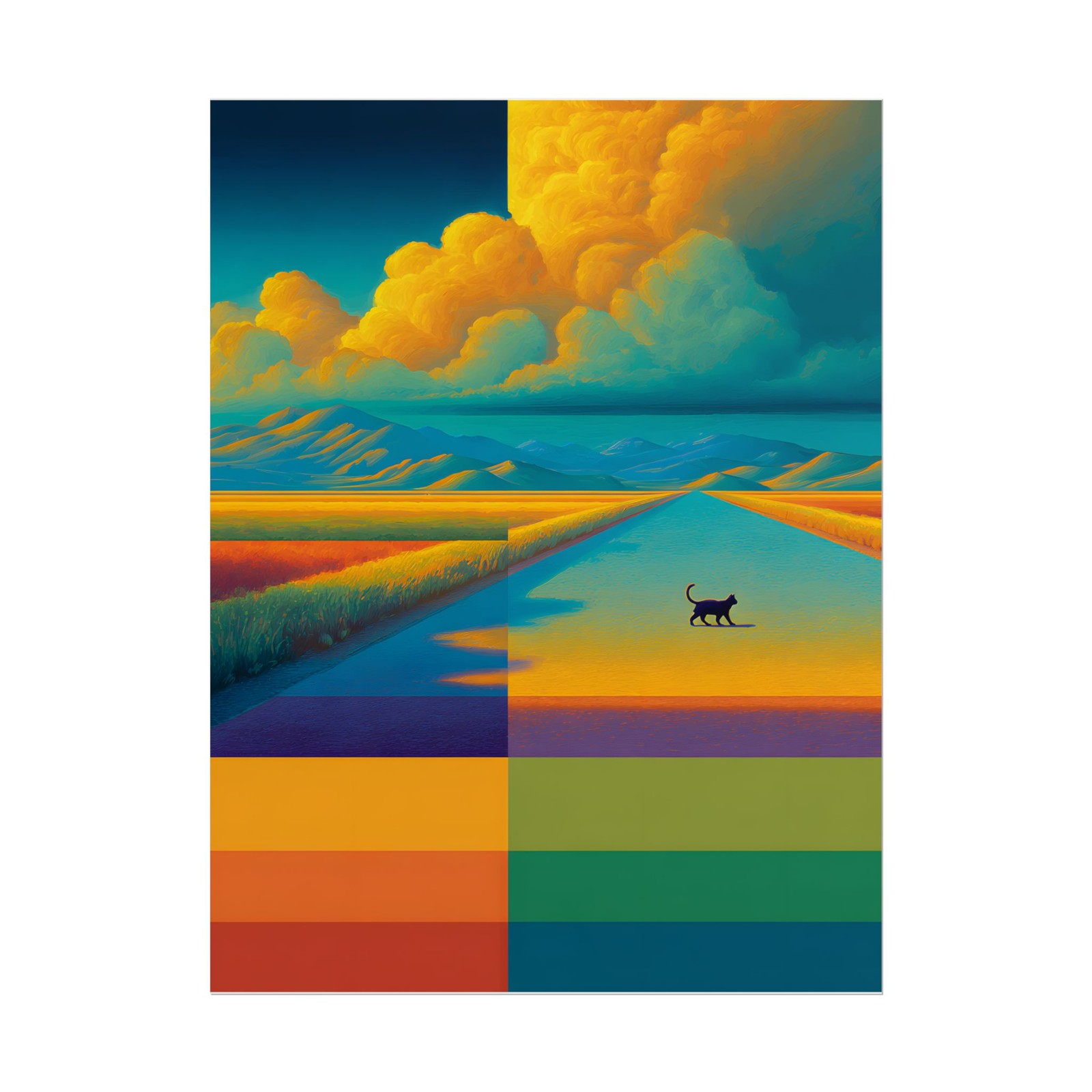 Colorblock Landscape Cat Poster | Rolled Poster
