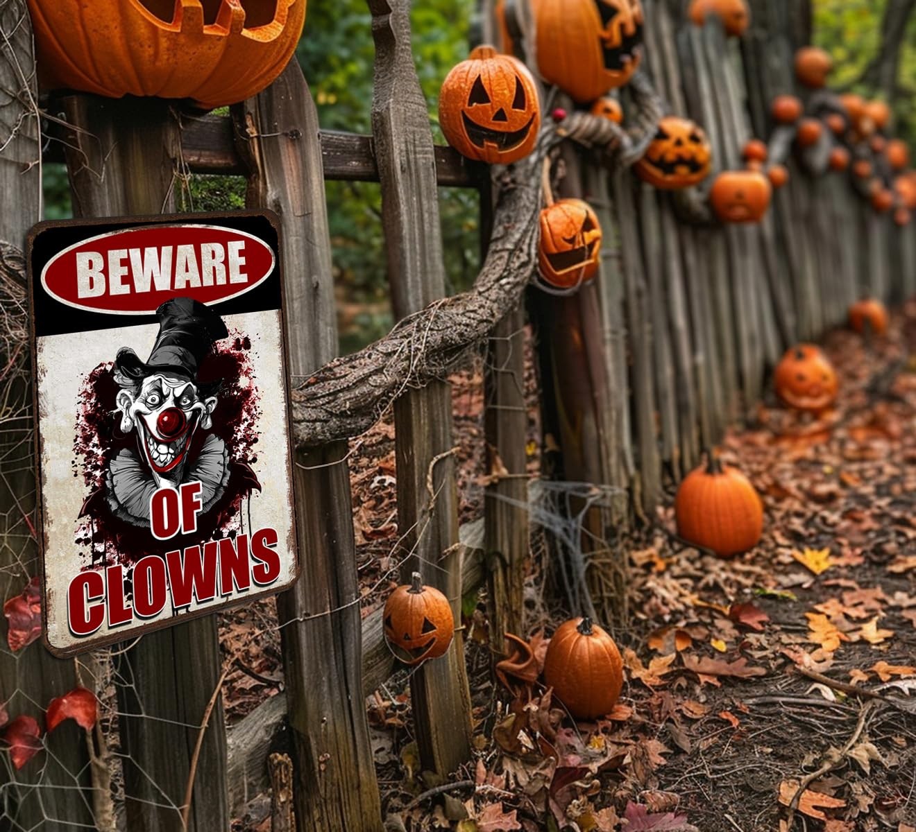 Halloween Signs Clown Decorations Creepy Stuff Scary Decor 12×8 inches, Red