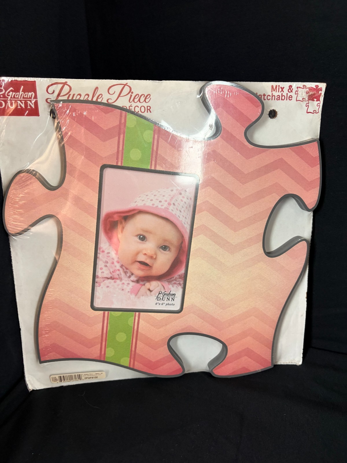 P Graham Dunn Puzzle Piece Picture Frame 4×6 Pink Chevron Nursery Decor