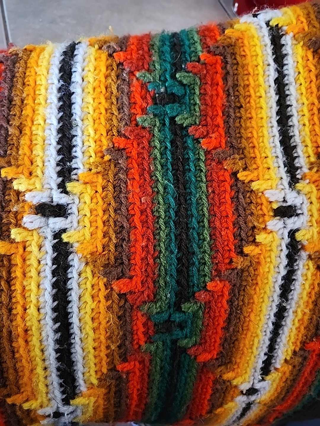 58×160″ VTG Crochet Afghan Blanket Orange Yellow Red Green Brown Grannycore -SR
