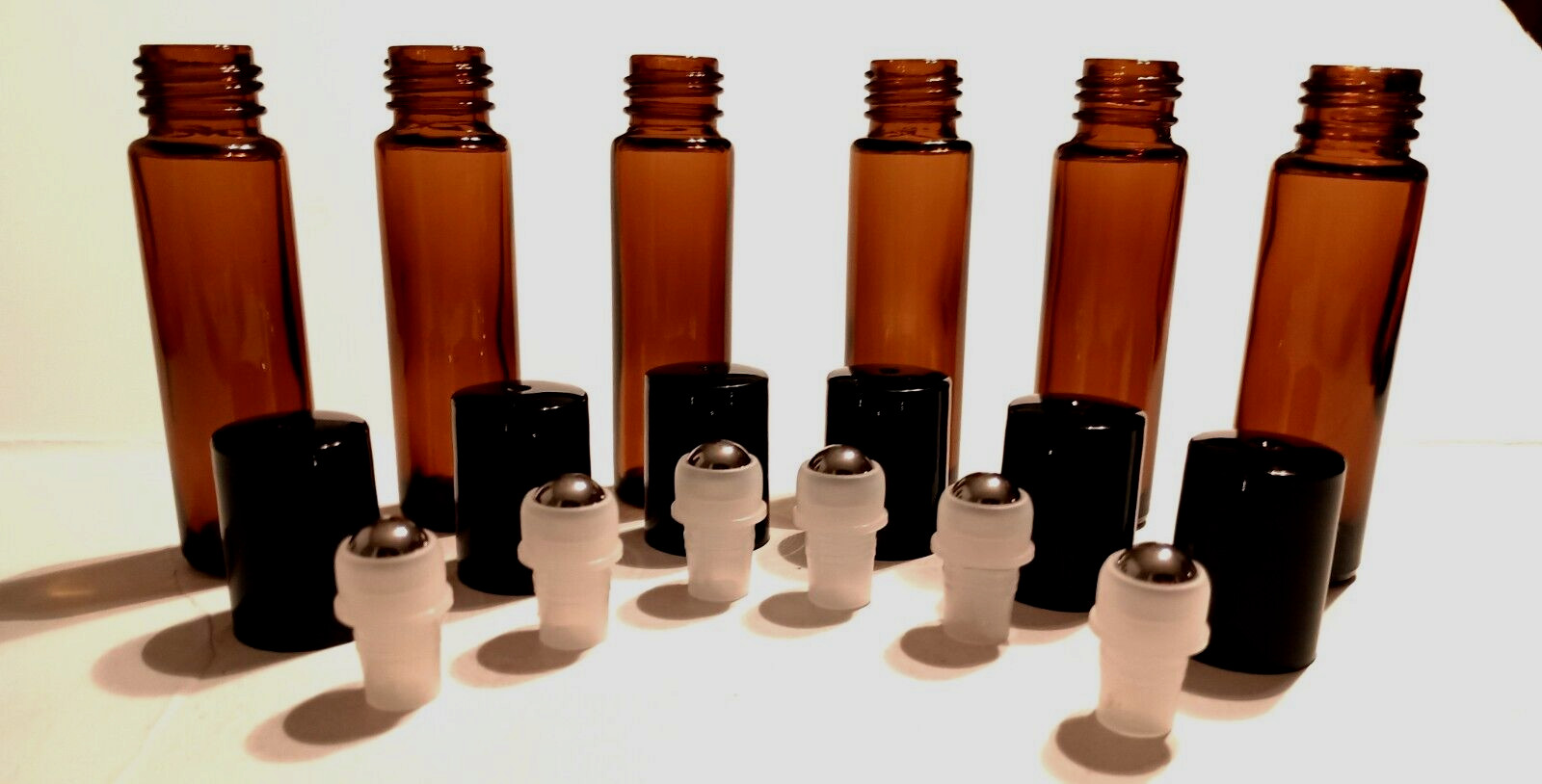 NEW 6 Amber 10ml Glass Roll-on Bottles Stainless Steel Ball *** EMPTY ***