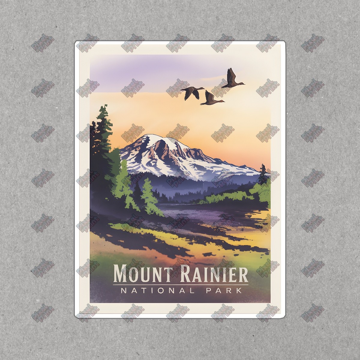 Vintage Mount Rainier National Park Scenic Landscape Poster Nature #19113