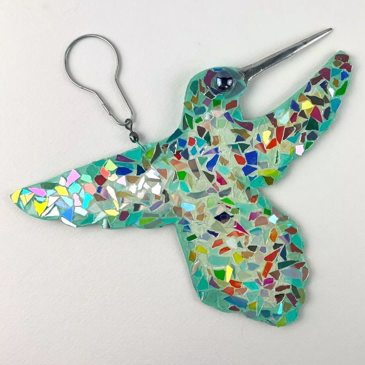 Hummingbird Mosaic Sun Catcher Bird Artisan Handmade Garden Window Wall Art ~10”