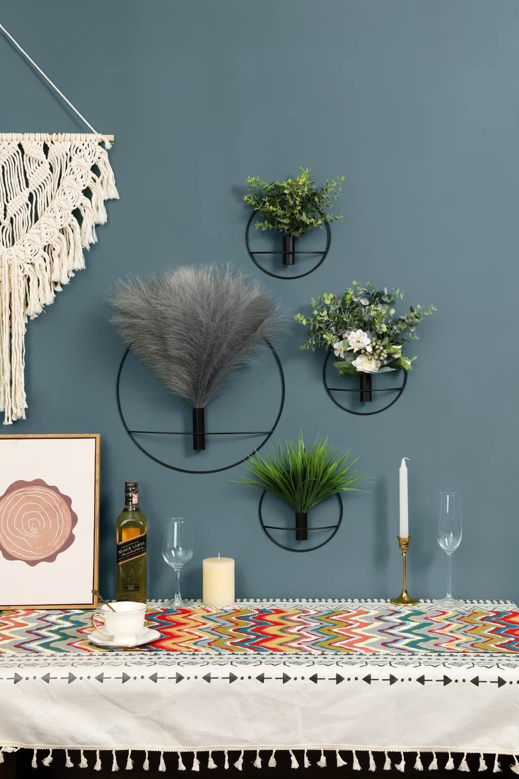 Boho Wall Decor, Wall-Mounted Metal Art, Hanging Artificial Pampas Display, L…
