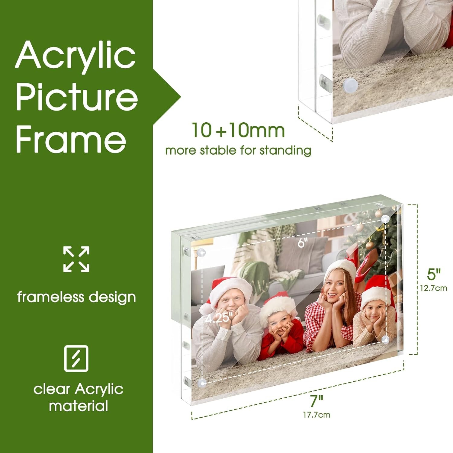 3 Pack Acrylic Picture Photo Frame Magnetic 5×7″ Clear Free standing 5×7 Inch