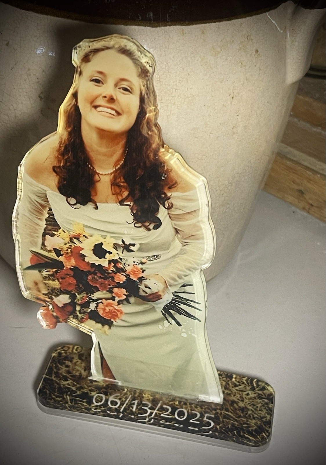 Personalized Arcylic Statuette. Laser Cut Acrylic Photo With Base