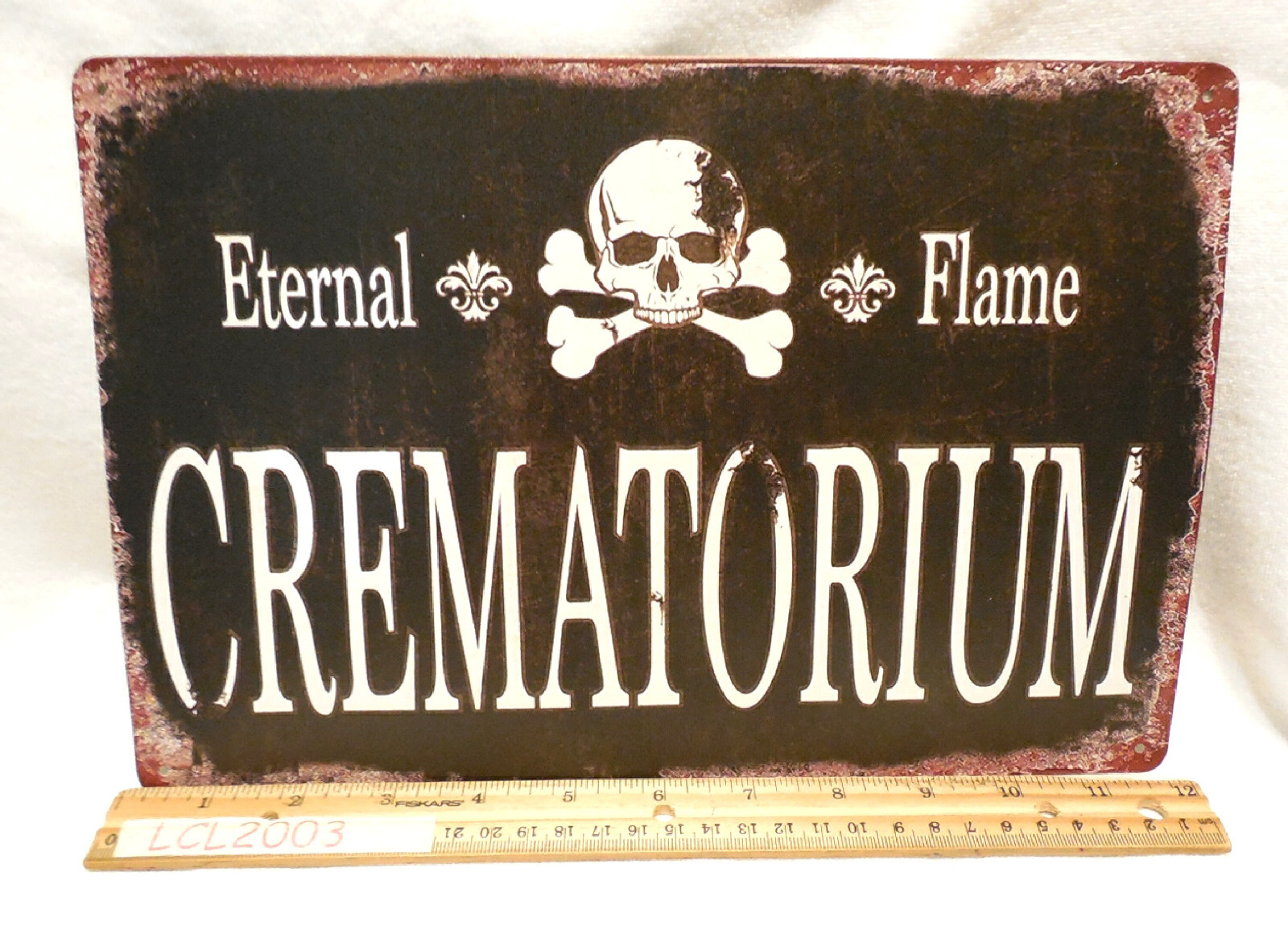 Halloween Eternal Flame CREMATORIUM Skull Bones Rustic 12″ x 8″ Metal Sign Novel