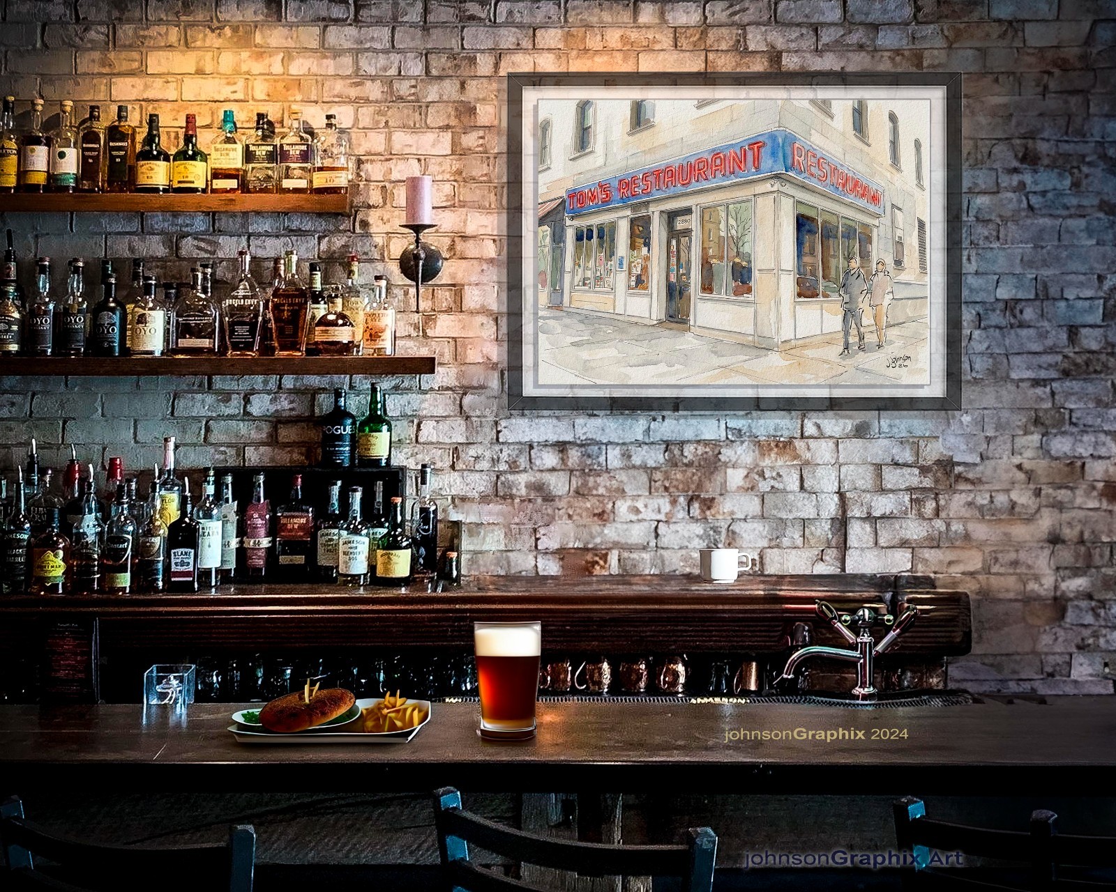 Toms Restaurant Watercolor Painting: New York Cityscape, Steinfeld Diner Print