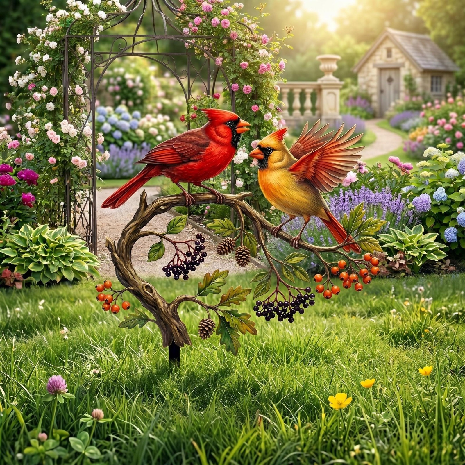 Cardinal Bird Garden Stake – Metal Bird Yard Art – Outdoor Garden Decor