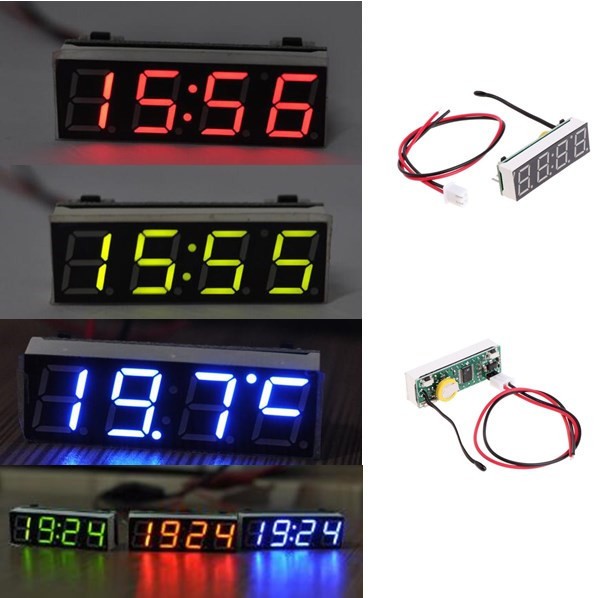12V Digital Clock Car LED Electronic Clock Time Alarm Voltage Thermometer 4modes