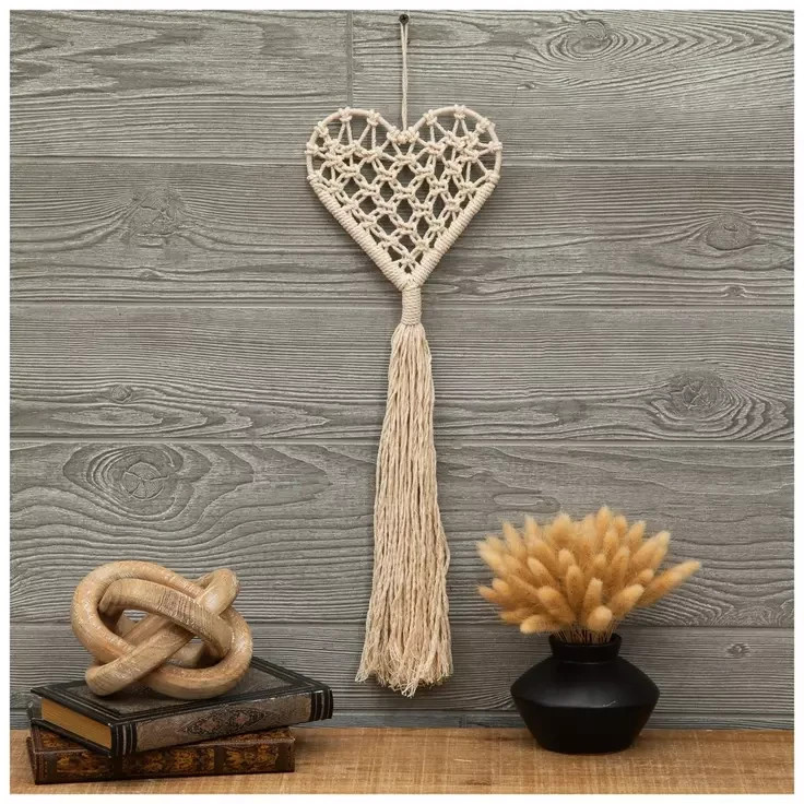 Tassel Heart Macrame Wall Decor – Cream Color or Sage