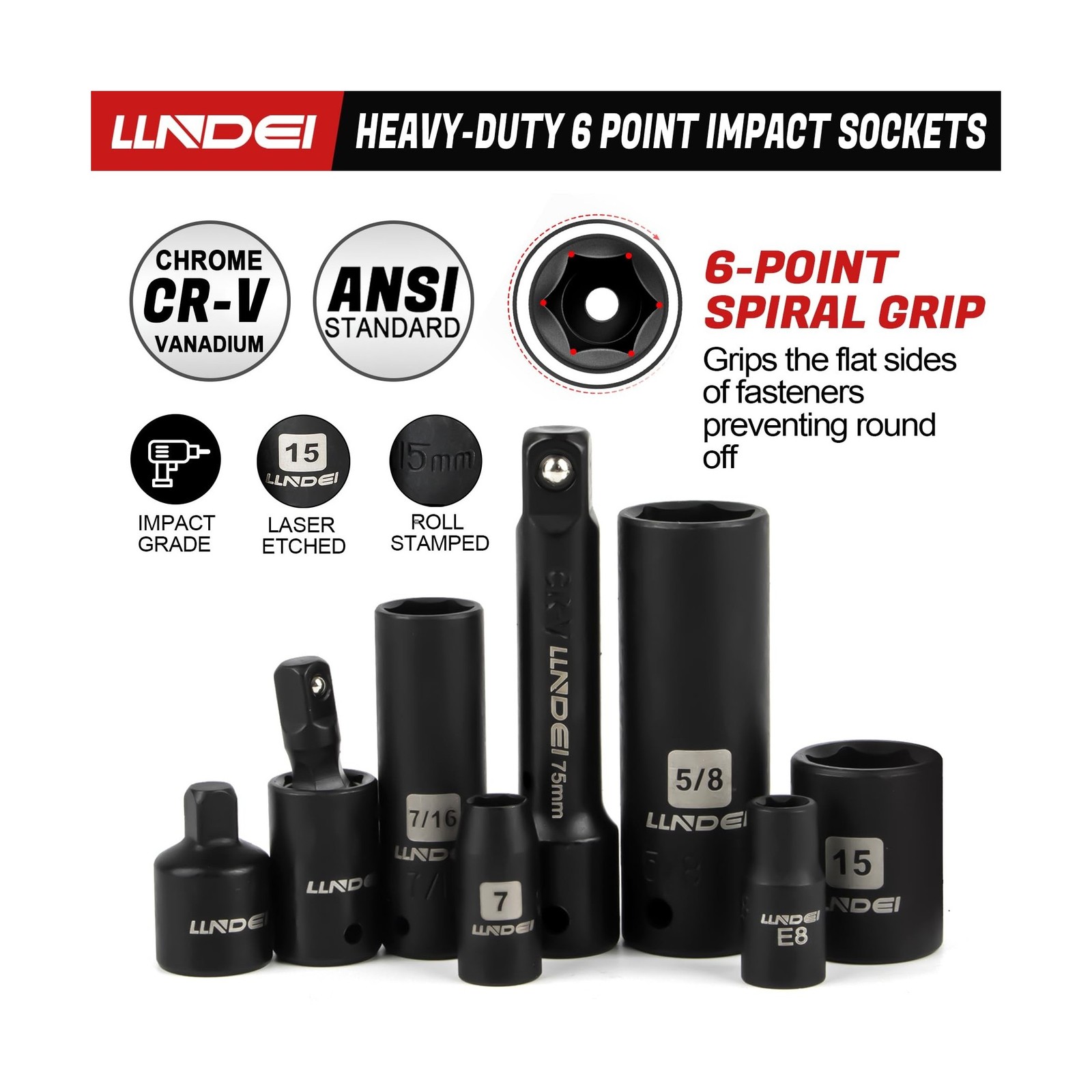 LLNDEI 1/4 & 3/8 Inch Drive Impact Socket Set, 186 Pieces Metric and Standard…