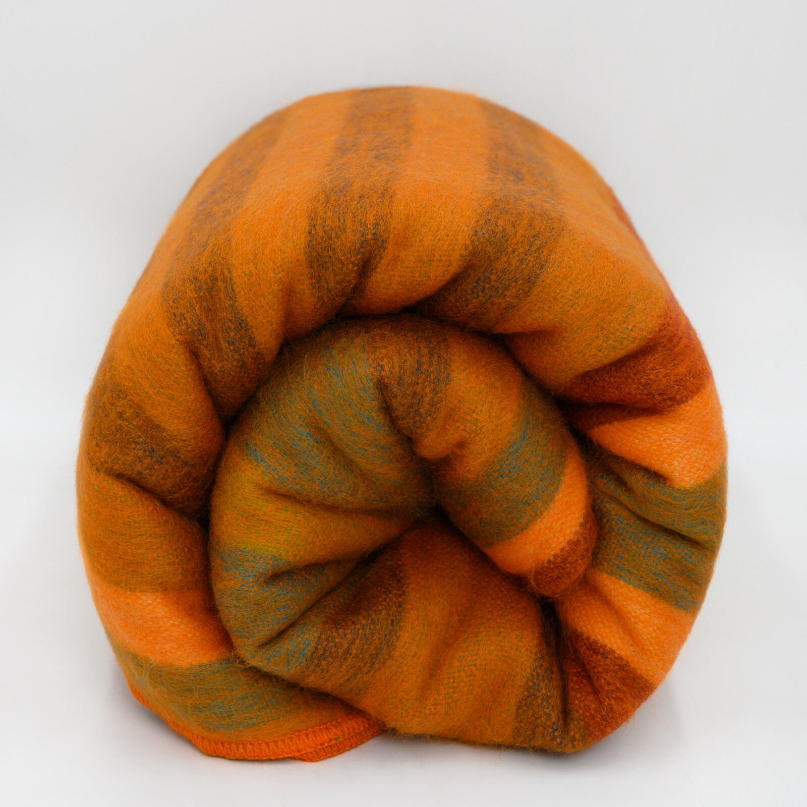 COZY STRIPED ALPACA WOOL BLANKET 96″ x 68″ – AQUATIC STRIPES IN ORANGE & GREEN