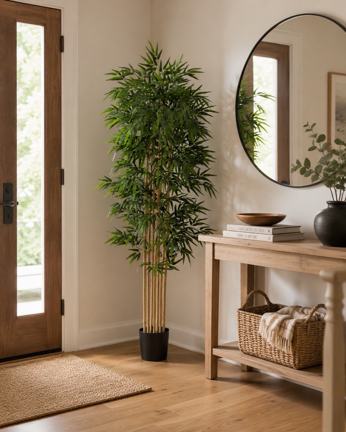 6’ Artificial Bamboo Tree in Black Pot Planter, Natural Trunks & Garden Decor