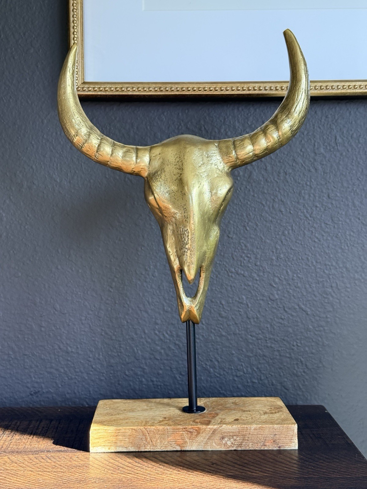 Bull Metallic Gold Cow Skull Sculpture Home Decor Gothic Western