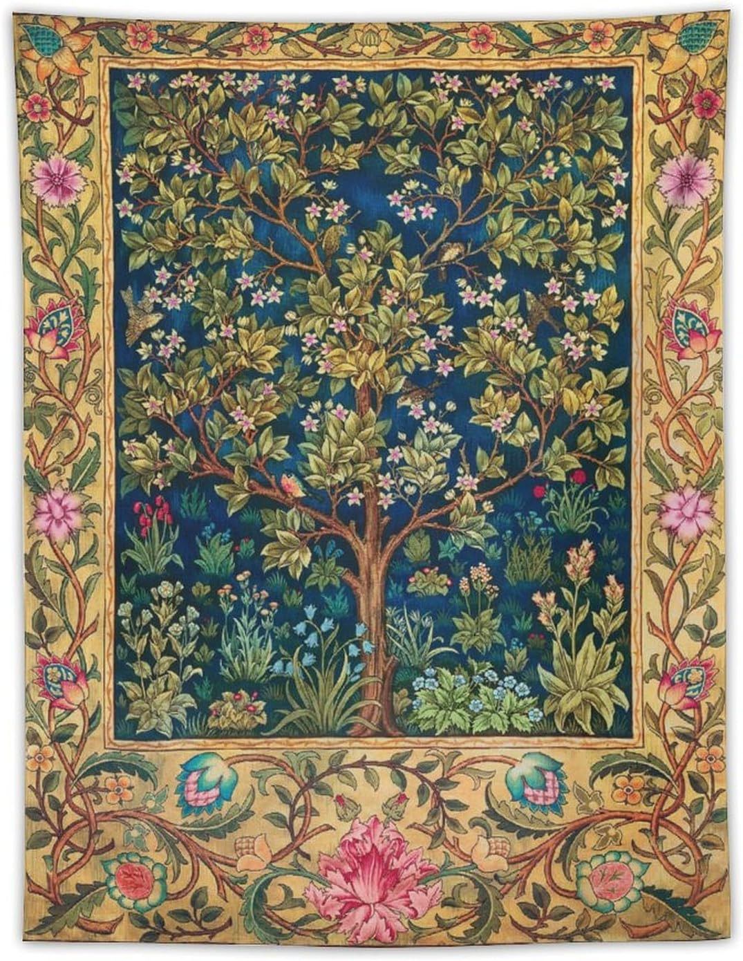 William Morris Tree of Life Tapestry Wall Hanging,Medieval Classic Vintage Flowe