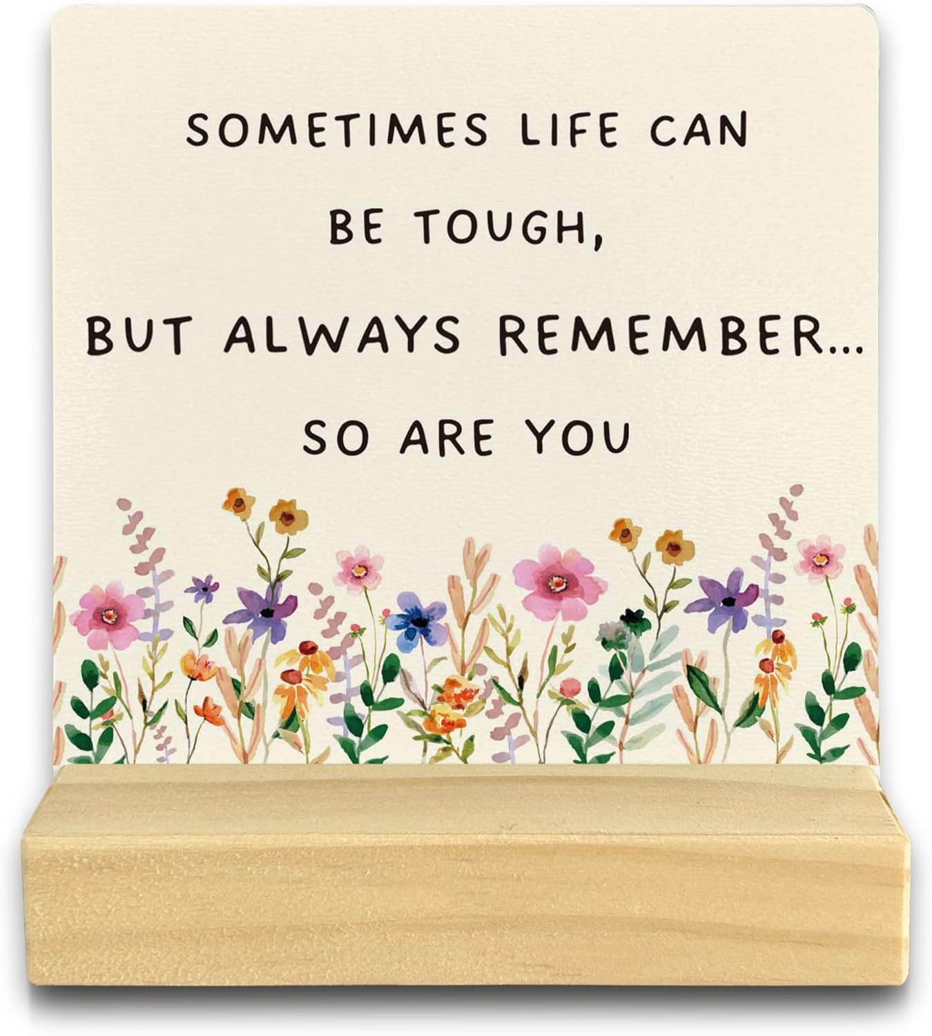 QASHWEY Motivational Desk Decor, Inspirational Decor Floral Wood color-1