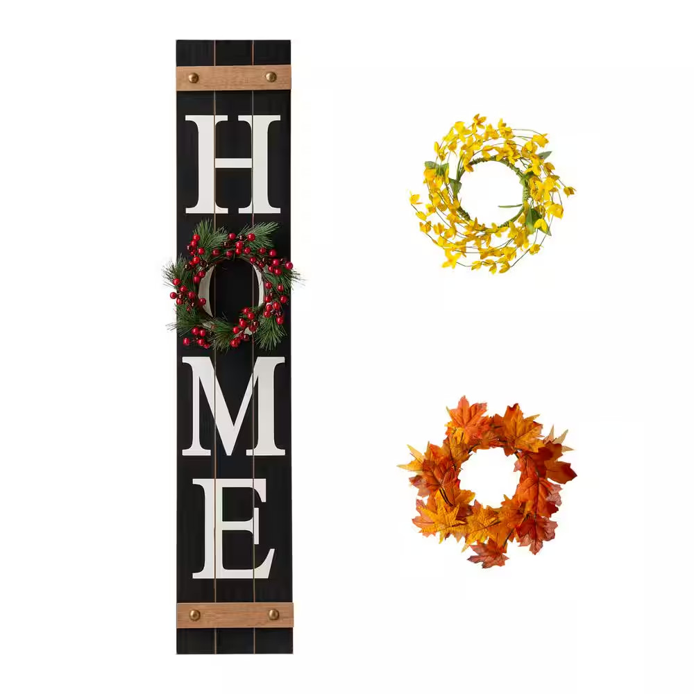 42 In. H Wooden Home Porch Sign with 3 Changable Wreathes (Spring/Fall/Christmas