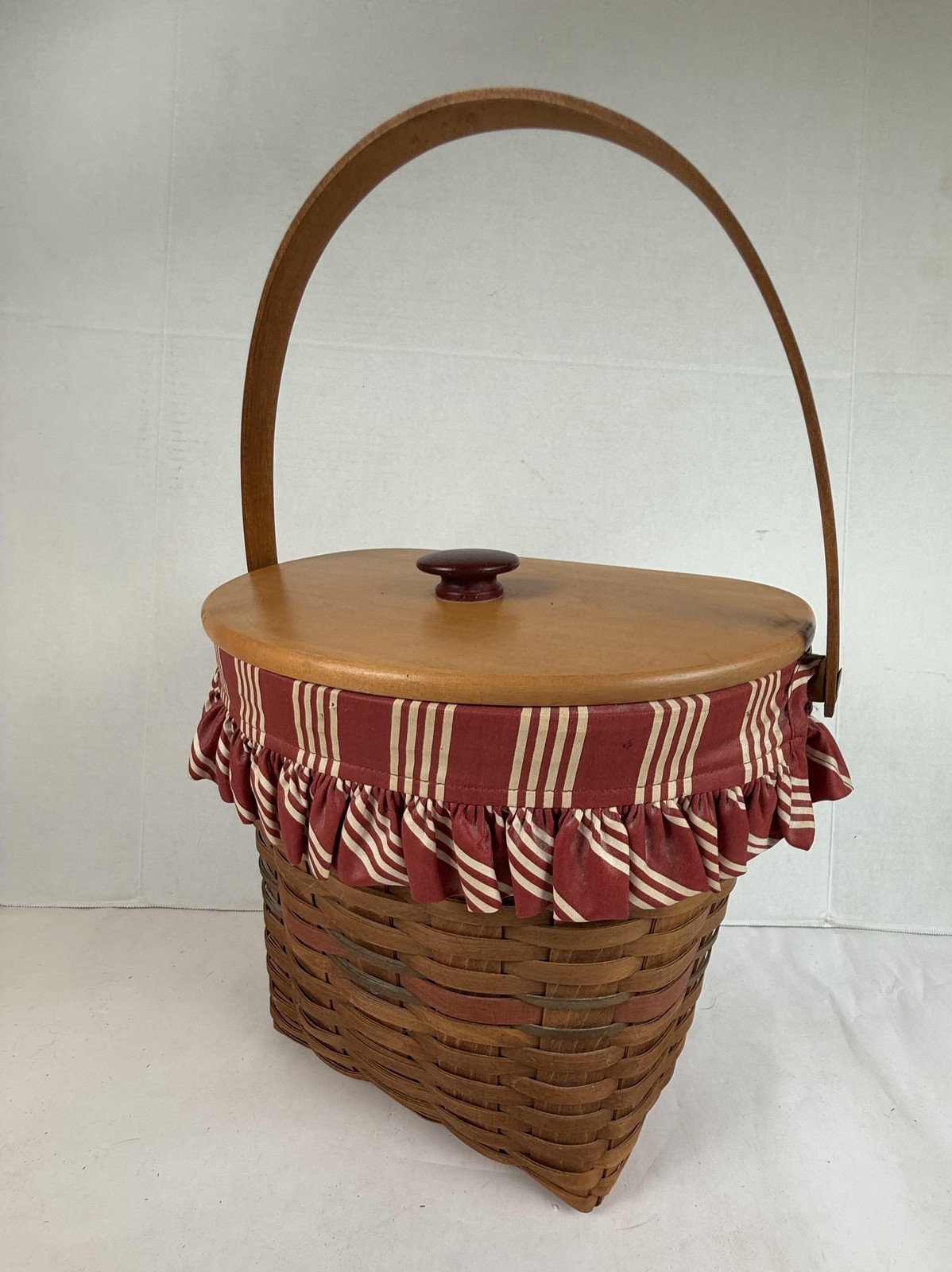 Vintage Longaberger Basket Red Plaid With Lid Liner Protector Picnic 1986 USA