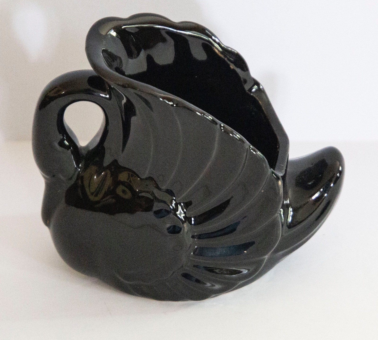 Vtg Glazed Ceramic Black Swan Planter or Vase-5” Tall x 5.5” Wide-Unbranded-VG