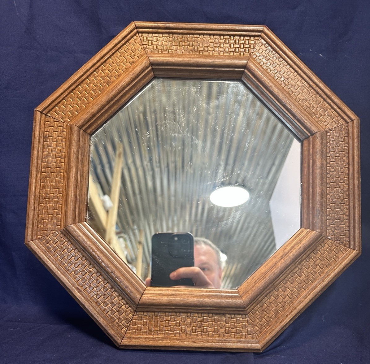Vintage Home Interiors Wicker Design Wood Framed Octagon Accent Mirror 12”