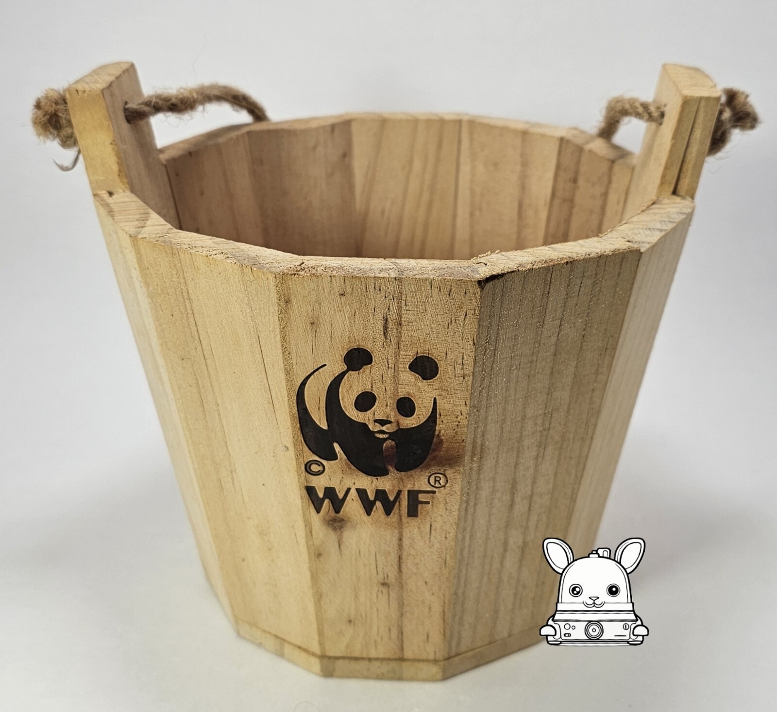 World Wildlife Fund (WWF) Decorative Wood Pail With Panda WWF Branded Logo