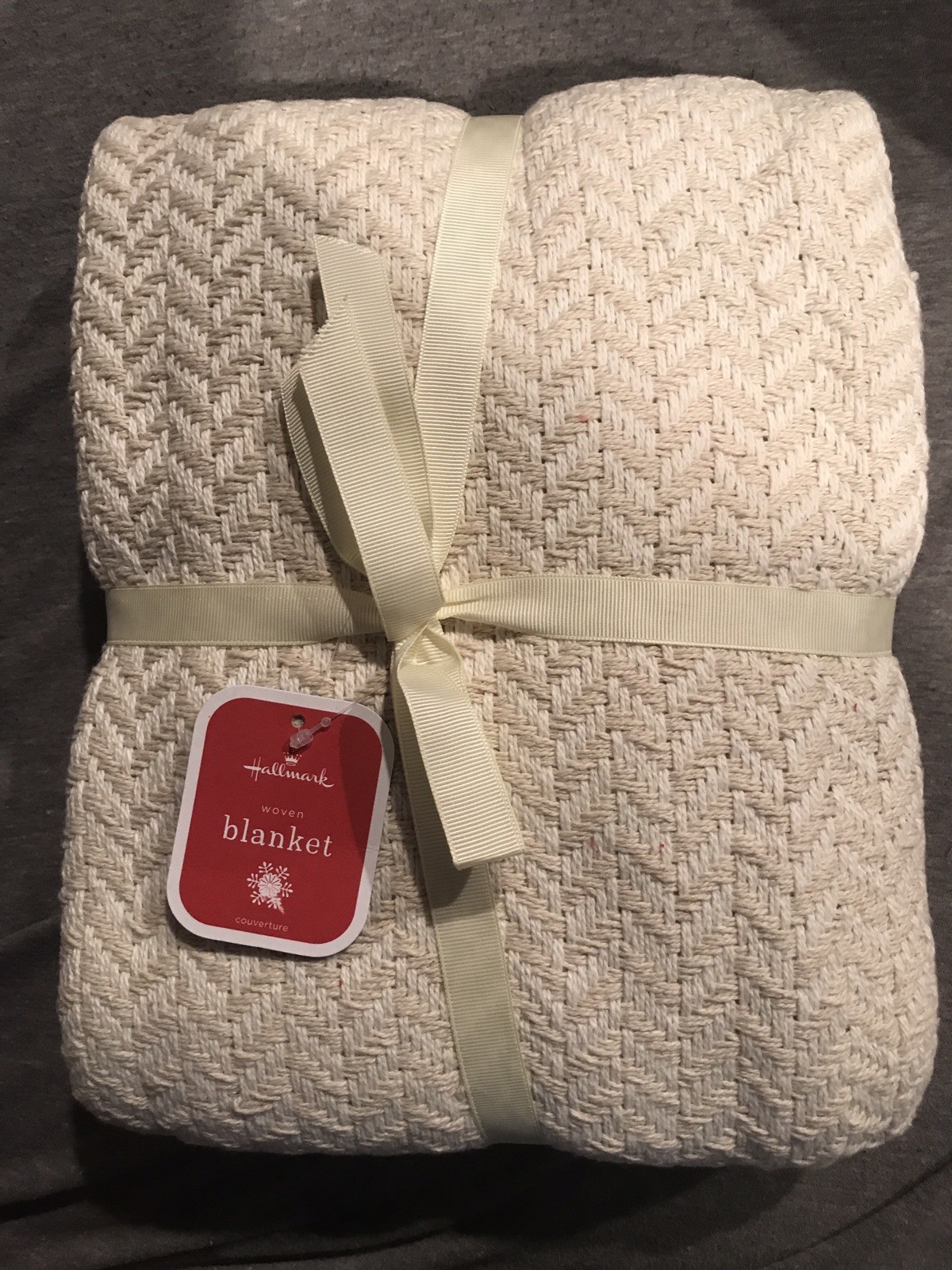 HALLMARK Woven Herringbone Throw Blanket, Beige