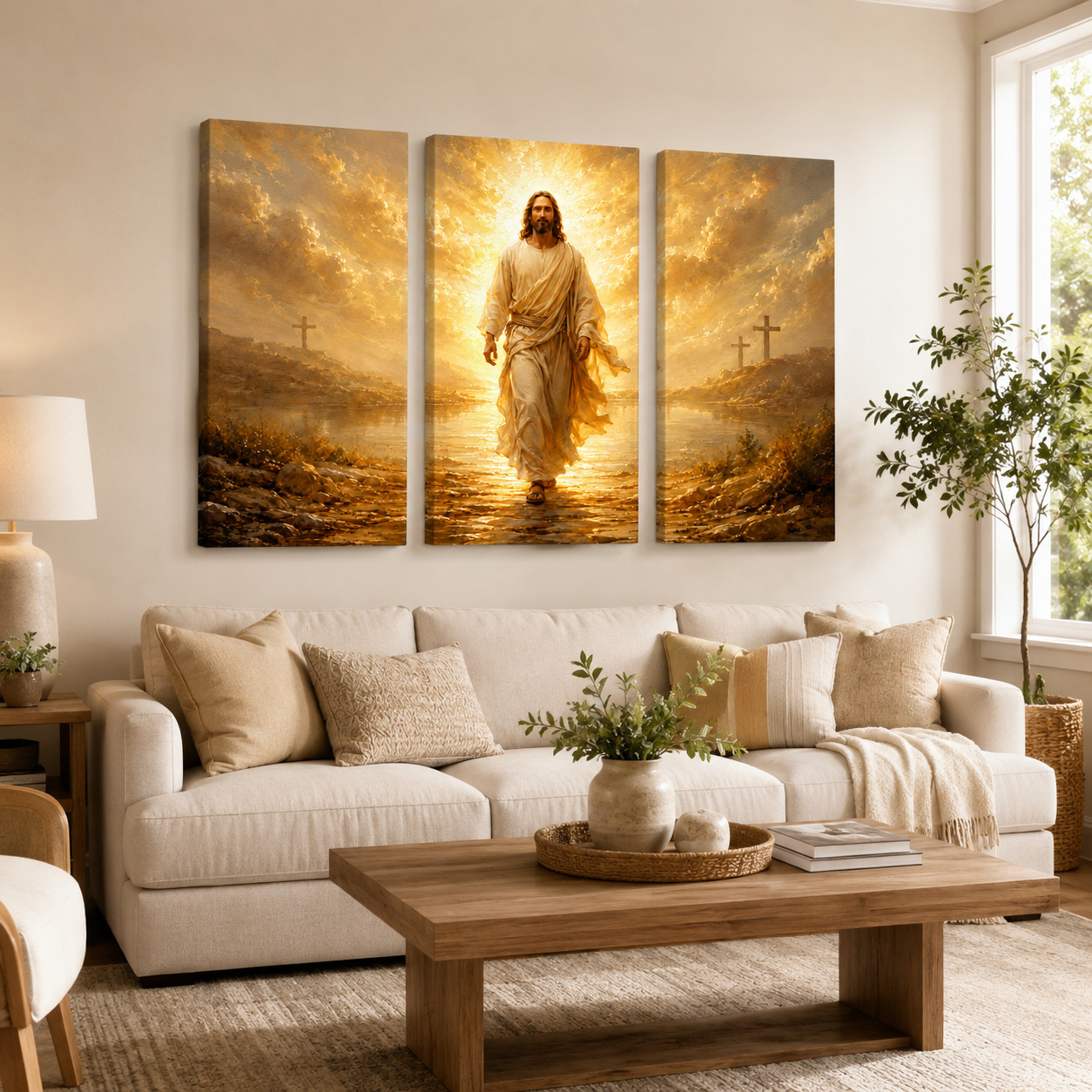 Jesus 3 Piece Canvas Wall Art Resurrection Christian Home Decor Triptych Picture