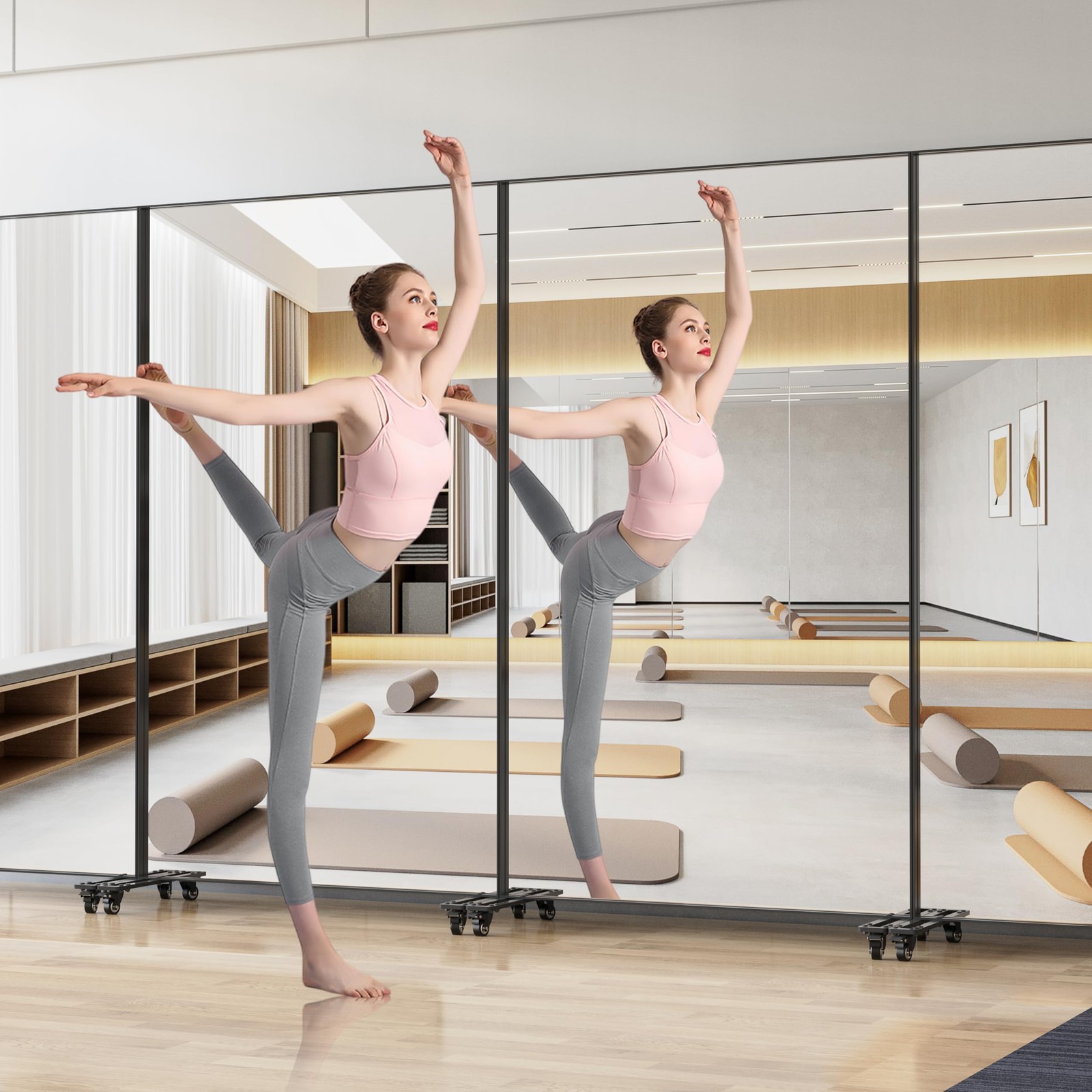 Full Length Mirror with Wheels, 360° Swivel Full Body Rolling Mirror, 39.7″*6…