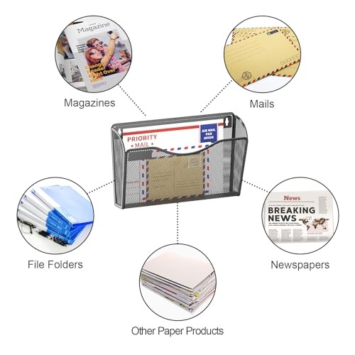 6 Pack Mesh Wall Mounted File Holder Metal Wall File Pocket Mail Black