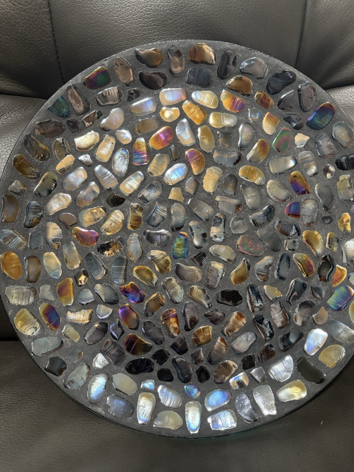 Iridescent Glass Nugget Mosaic Plate Tray 12” Art Glass Decor Centerpiece