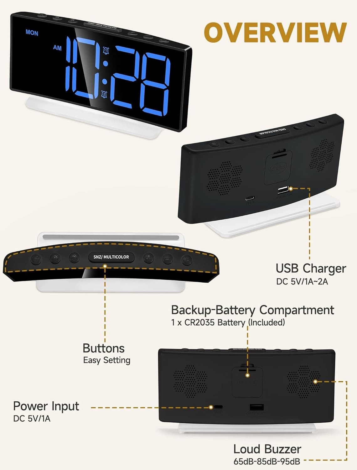 Extra Loud Alarm Clock for Heavy Sleepers Adults,Teens,Kids,Rainbow Clock for…