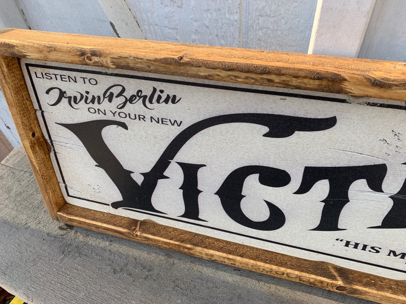 Antique Style Wood Victrola Phonograph Record Advertising Home Decor Sign 6×24