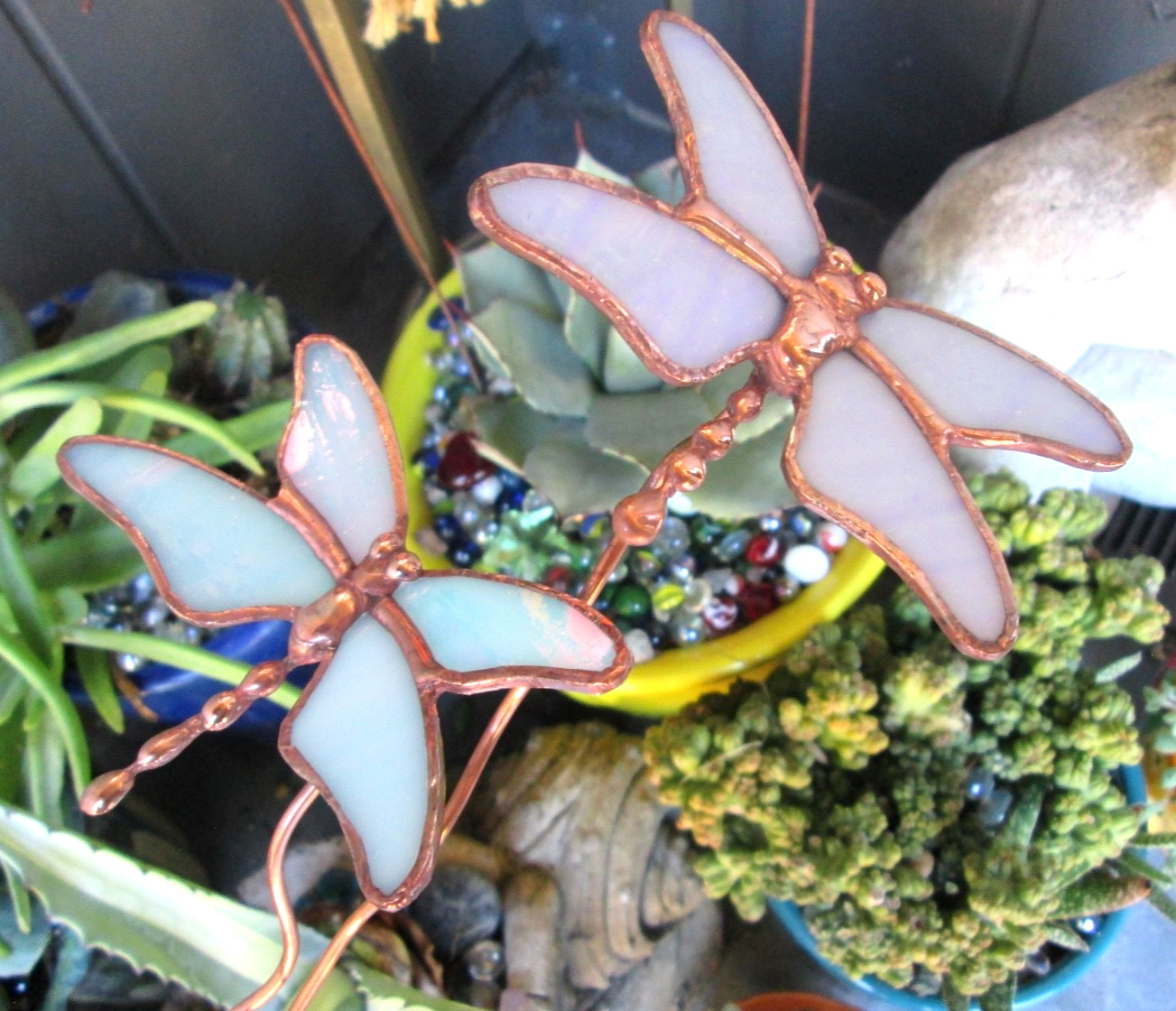 Stained Glass Dragonfly Garden Stakes (x2) Suncatcher Floral Decor Gifts