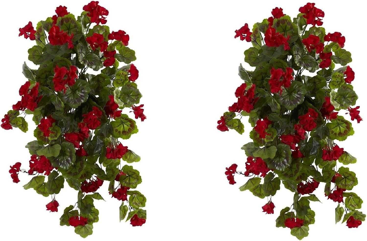 29in. UV Resistant Geranium Artificial Hanging Plant, Red Flowers with Green