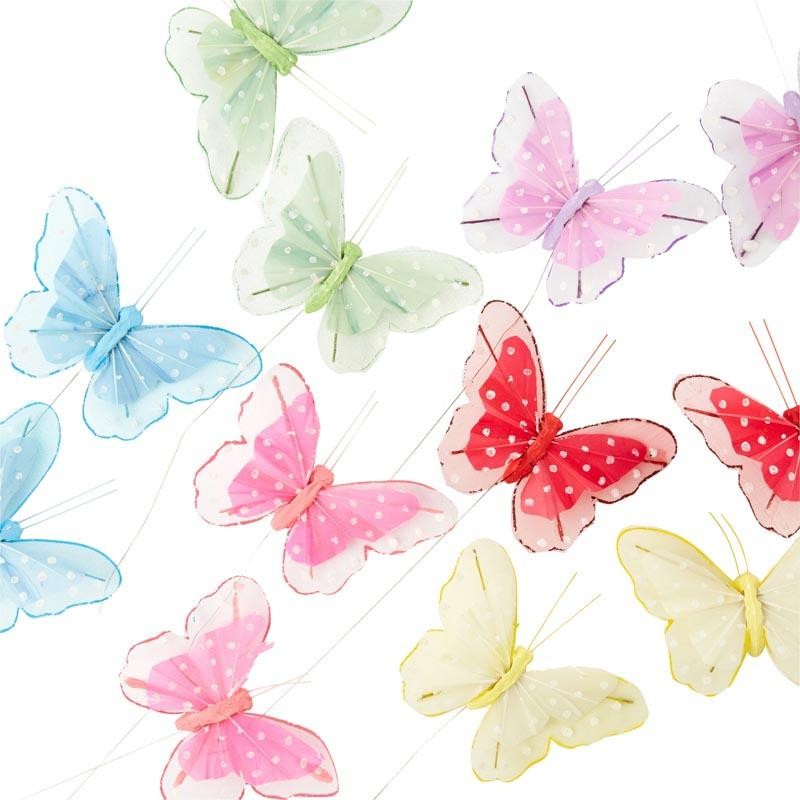 Package of 12 Assorted Color Polka Dot3-1/2″ Nylon Butterflies
