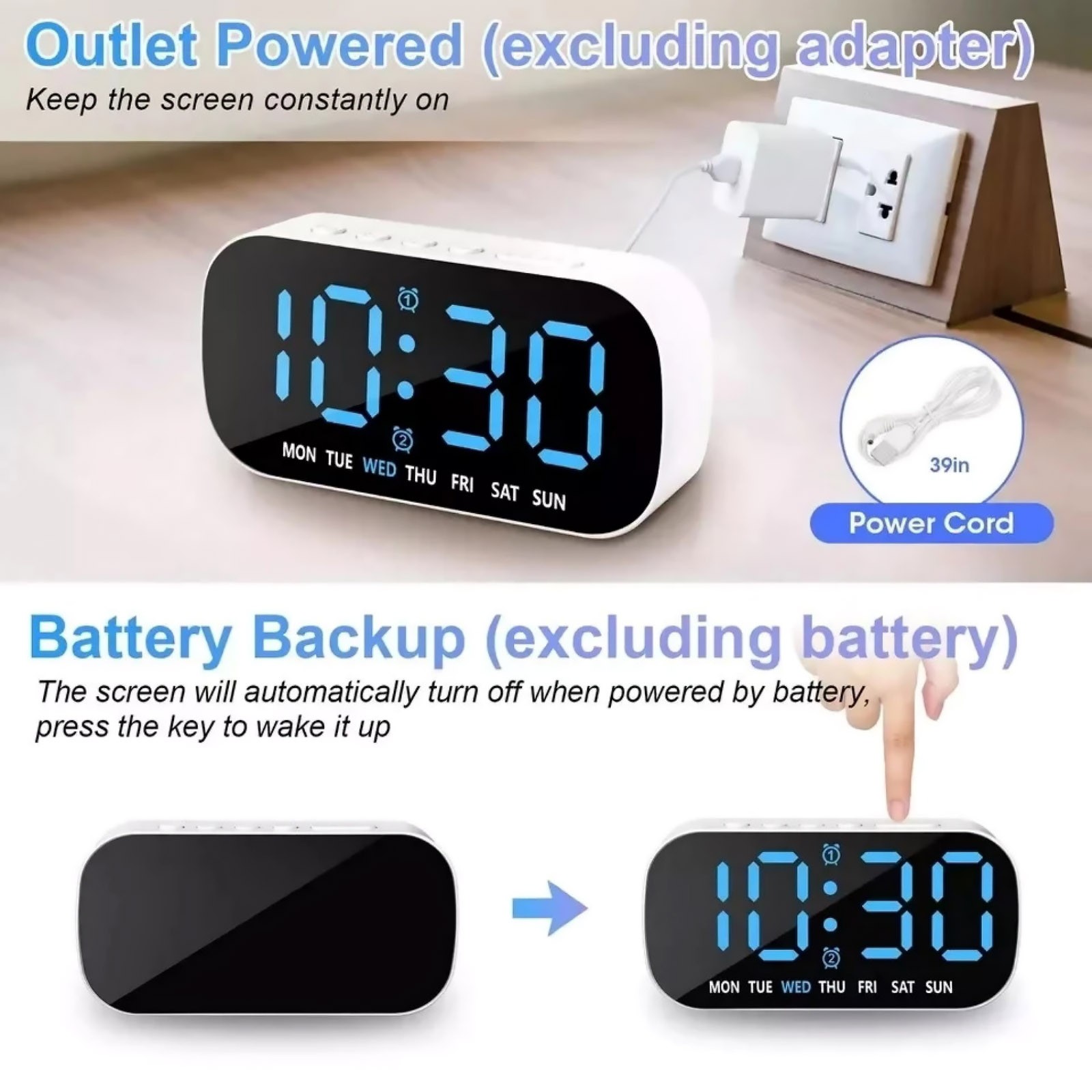 White Large LED Display Electric Digital Alarm Clock With Snooze Function