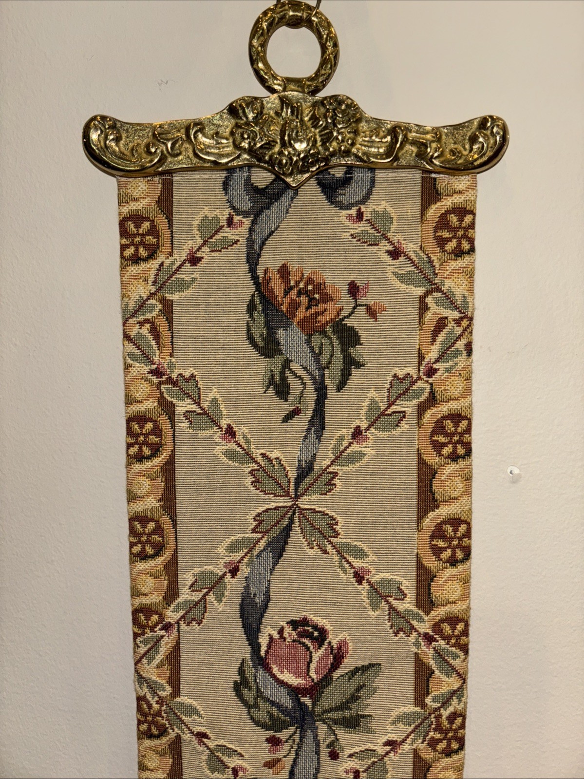 “Point De Rose” By Flemish Tapestry Bell Pull w/ Brass Bell 50” x 6.5”