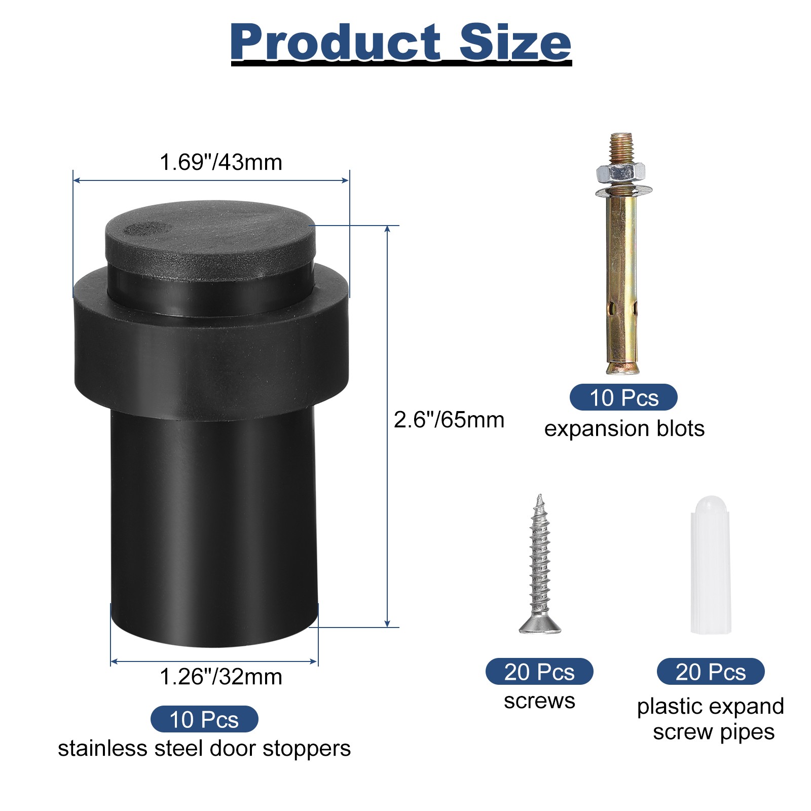 10Pcs 2.6″ Door Stopper Stainless Steel Floor Mount Door Stop with Rubber Bumper