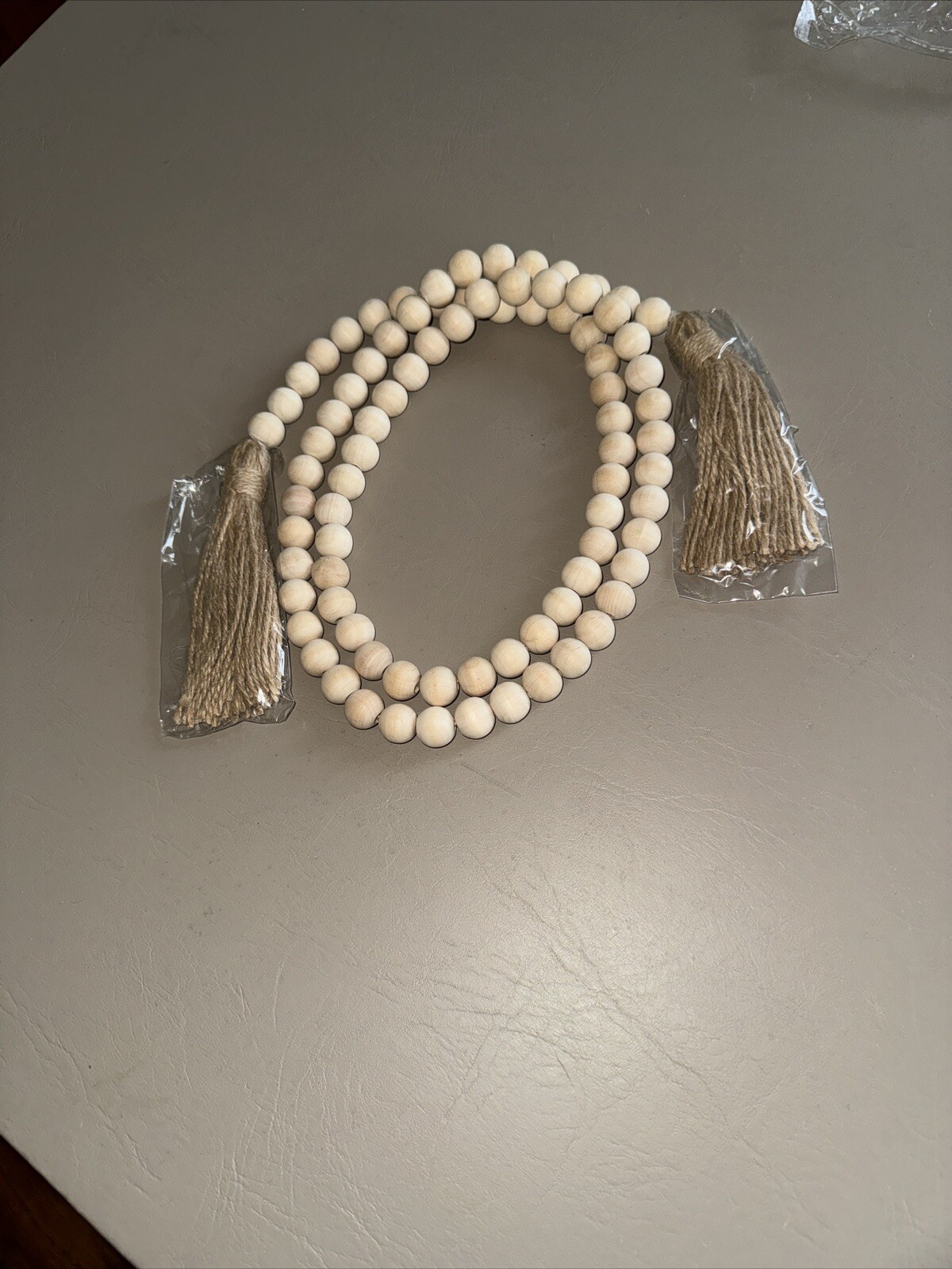 Farmhouse Beads 58in Wood Bead Garland with Tassels Rustic Country Boho