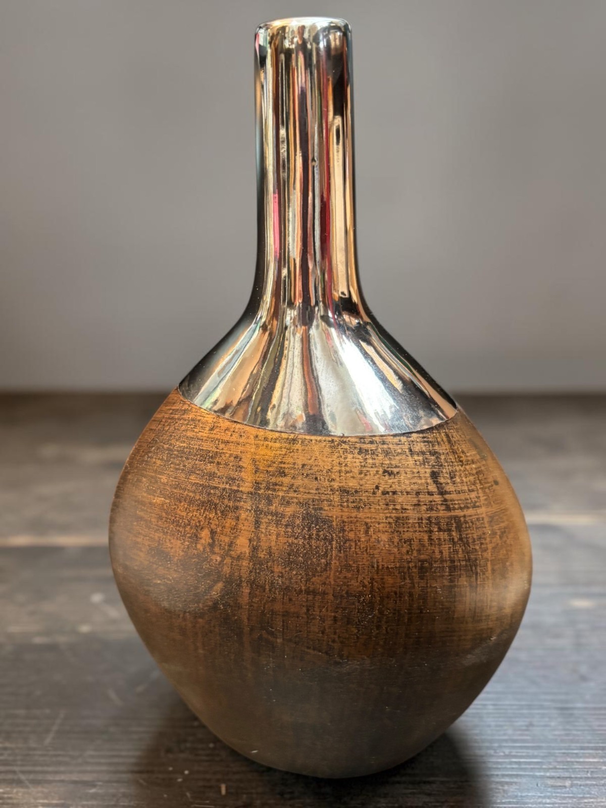 Rustic Brown & Silver Decorative Vase For Modern & Minimalist Homes